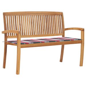 vidaXL Banco de jard&iacute;n apilable y coj&iacute;n madera maciza de teca 128,5 cm