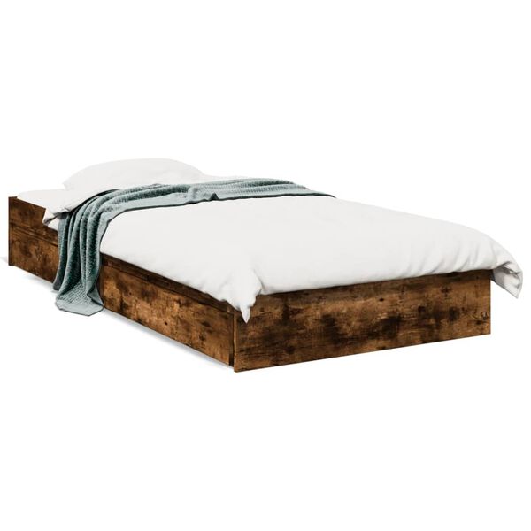 vidaXL Cama con cajones madera de ingenier&iacute;a roble ahumado 90x200 cm