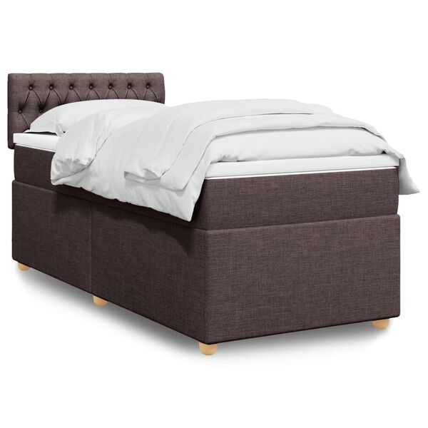 vidaXL Cama box spring con colch&oacute;n tela marr&oacute;n oscuro 90x200 cm