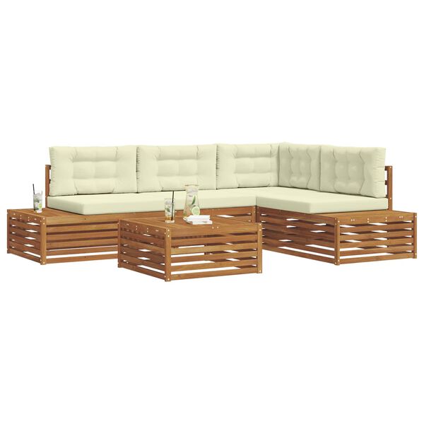 vidaXL Conjunto de sof&aacute;s de exterior con coj&iacute;n 5 Pieza Natural y Crema