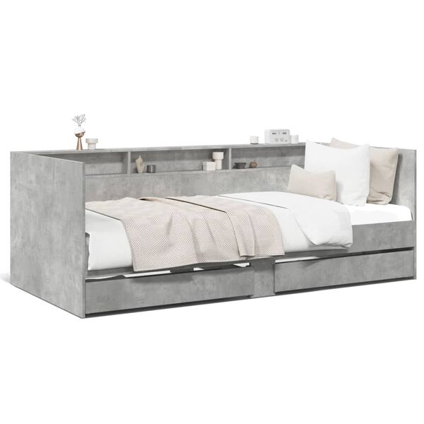 vidaXL Sof&aacute; cama con cajones sin colch&oacute;n gris hormig&oacute;n 75x190 cm