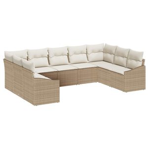 vidaXL Conjunto de sof&aacute;s de jard&iacute;n 9 pcs Beige y Crema rat&aacute;n sint&eacute;tico