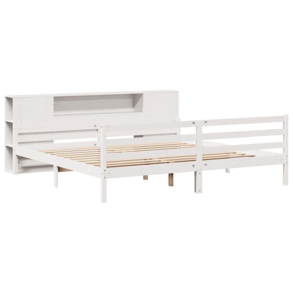 vidaXL Cama con estanter&iacute;a sin colch&oacute;n madera maciza blanca 200x200 cm