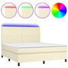 vidaXL Cama box spring colch&oacute;n y LED cuero sint&eacute;tico crema 180x200 cm