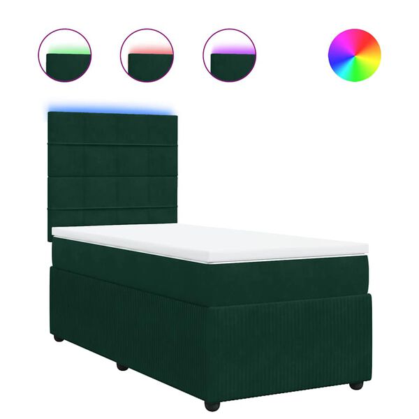 vidaXL Cama box spring con colch&oacute;n terciopelo verde oscuro 90x200 cm