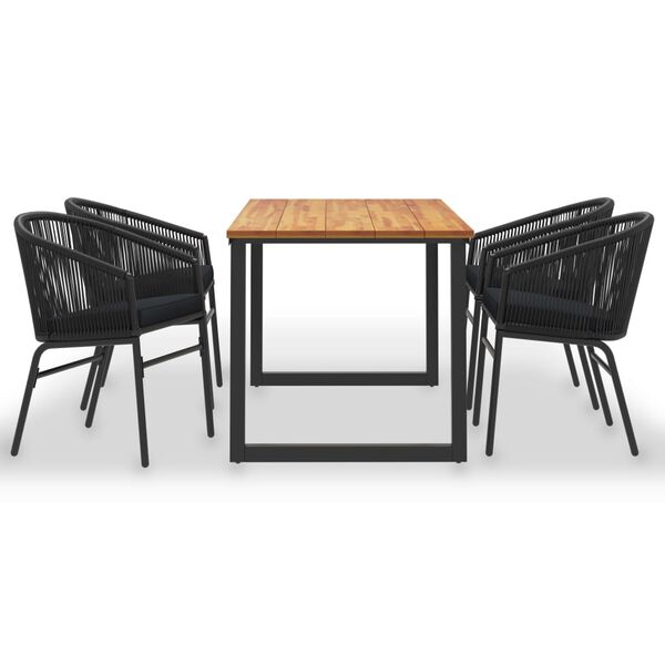 vidaXL Set de comedor de jard&iacute;n 5 pzas madera maciza acacia rat&aacute;n PVC