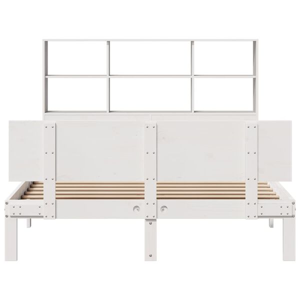 vidaXL Cama con estanter&iacute;a sin colch&oacute;n madera maciza blanca 120x200 cm