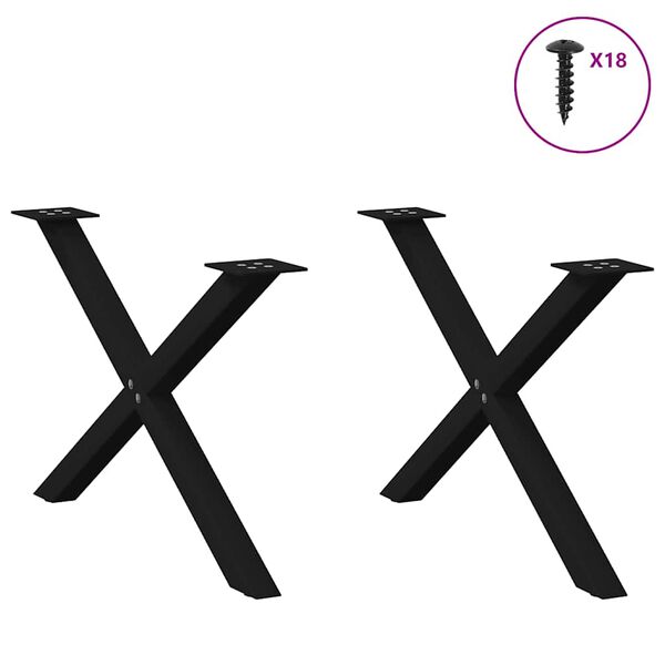 vidaXL Patas para mesa de centro en forma de X (2 unidades), color negro, 70 x (42-43) cm, acero