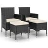 vidaXL Juego de silla de jard&iacute;n y taburete 4 piezas rat&aacute;n PE negro