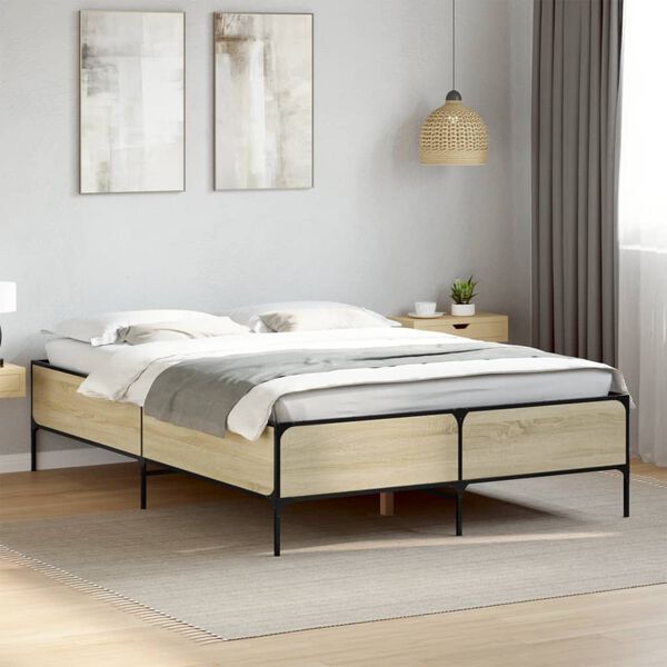 vidaXL Estructura cama madera ingenier&iacute;a metal roble Sonoma 140x200 cm