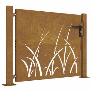 vidaXL Puerta de jard&iacute;n 100x75 cm de acero corten con dise&ntilde;o de hierba