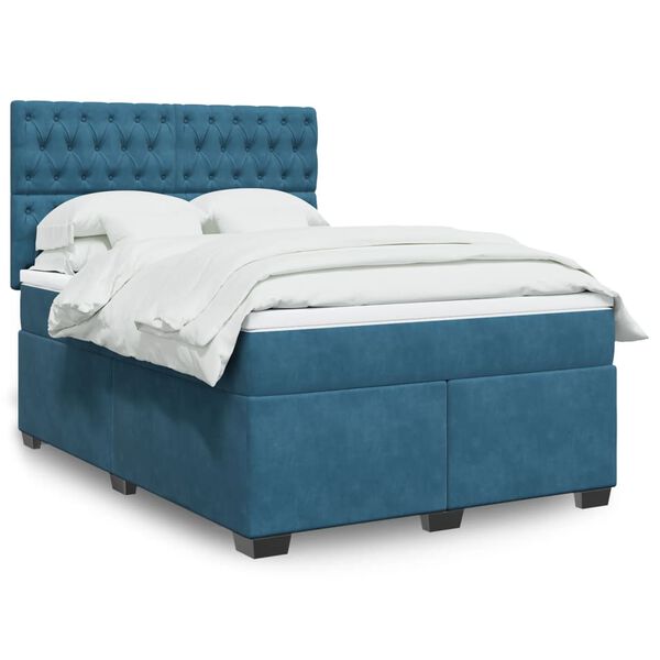 vidaXL Cama box spring con colch&oacute;n terciopelo azul 140x200 cm