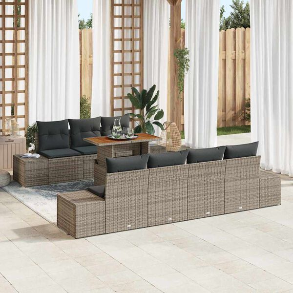 vidaXL Conjunto de Comedor de Jard&iacute;n con coj&iacute;n 8 pcs Gris y marr&oacute;n