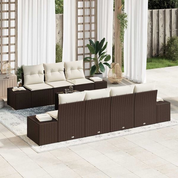 vidaXL Conjunto de sofá de jardín 8 pcs Marrón Poliratán