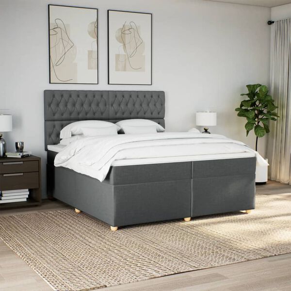 vidaXL Cama box spring con colch&oacute;n tela gris oscuro 200x200 cm