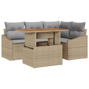 vidaXL Conjunto de sof&aacute; de jard&iacute;n 5 pcs Beige Polirat&aacute;n