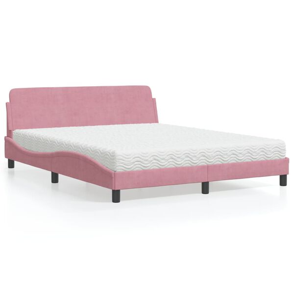 vidaXL Cama con colch&oacute;n Dover terciopelo rosa 160x200 cm