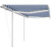vidaXL Toldo autom&aacute;tico LED sensor de viento azul y blanco 3,5x2,5 m