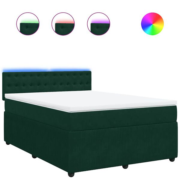 vidaXL Cama box spring con colch&oacute;n terciopelo verde oscuro 140x190 cm