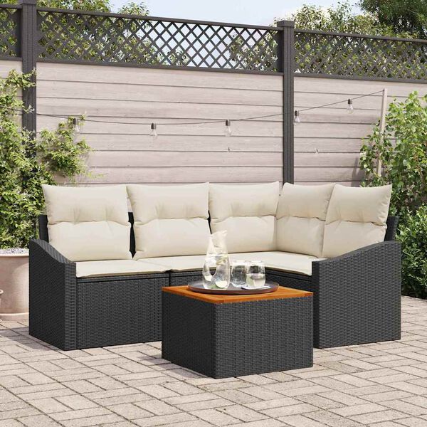 vidaXL Conjunto de sof&aacute;s de jard&iacute;n 5 pcs Negro rat&aacute;n sint&eacute;tico