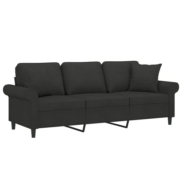 vidaXL Sof&aacute; de 3 plazas con almohadas y cojines tela negro 180 cm
