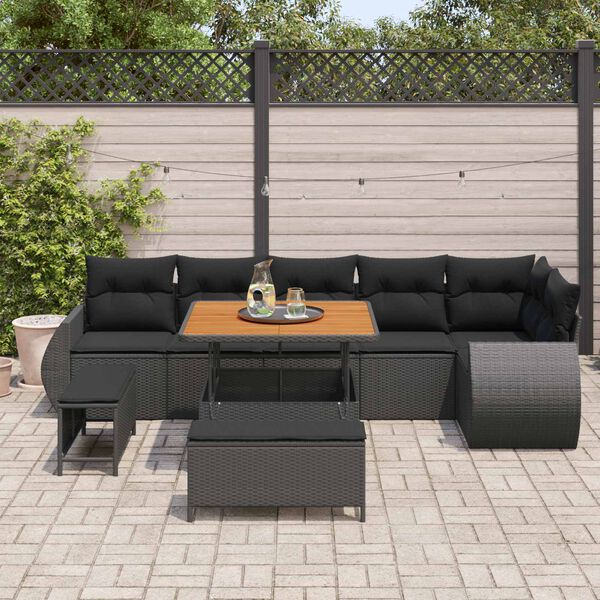 vidaXL Conjunto de sof&aacute;s de jard&iacute;n 9 pcs Negro rat&aacute;n sint&eacute;tico