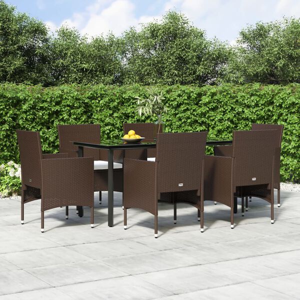 vidaXL Juego de comedor de jardín 7 piezas con cojines marrón y negro