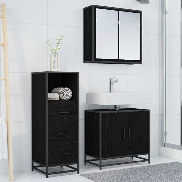 vidaXL Juego de muebles de ba&ntilde;o 3 pcs Roble Negro Madera de ingenier&iacute;a