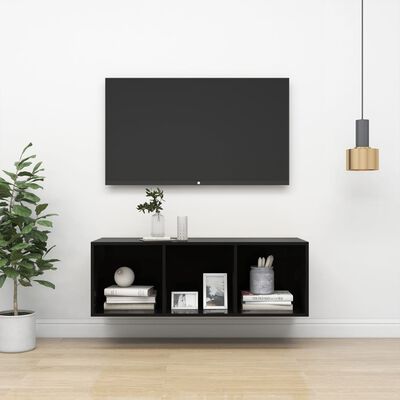 vidaXL Mueble TV pared madera contrachapada negro brillo 37x37x107cm