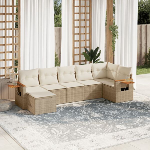 vidaXL Set sof&aacute;s de jard&iacute;n 7 piezas y cojines rat&aacute;n sint&eacute;tico beige