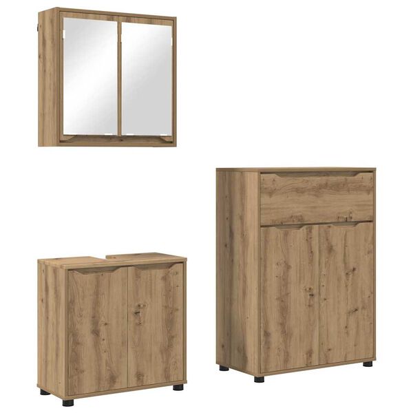 vidaXL Juego de muebles de ba&ntilde;o con caj&oacute;n Manual 3 pcs Roble artesanal