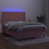 vidaXL Cama box spring colch&oacute;n y LED terciopelo rosa 140x190 cm