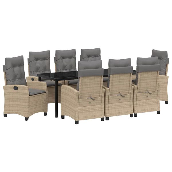 vidaXL Conjunto de Comedor de Jard&iacute;n 9 pcs Beige rat&aacute;n sint&eacute;tico