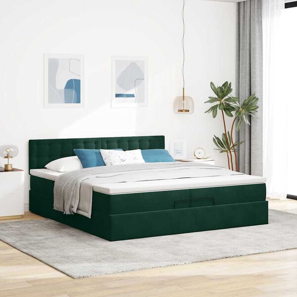 vidaXL Estructura de cama otomana con colch&oacute;n verde oscuro 200x200 cm