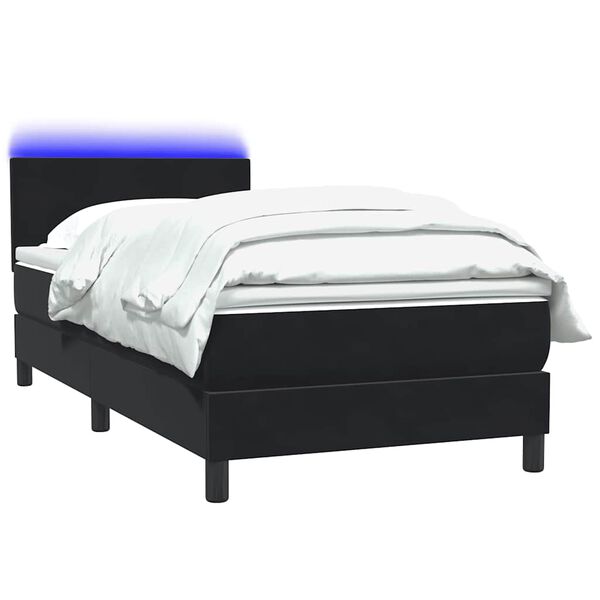 vidaXL Cama box spring con colch&oacute;n y LED cuero sint&eacute;tico negro 90x210 cm