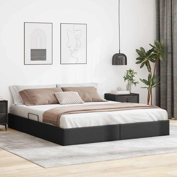 vidaXL Cama con almacenamiento Negro 180 x 200 cm Cuero sint&eacute;tico
