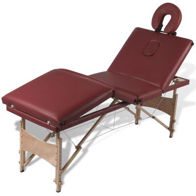 Mesa camilla de masaje de madera plegable de cuatro cuerpos rojos
