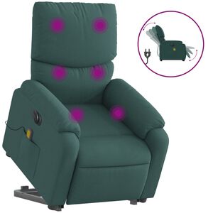vidaXL Sill&oacute;n masaje el&eacute;ctrico reclinable elevable tela verde oscuro