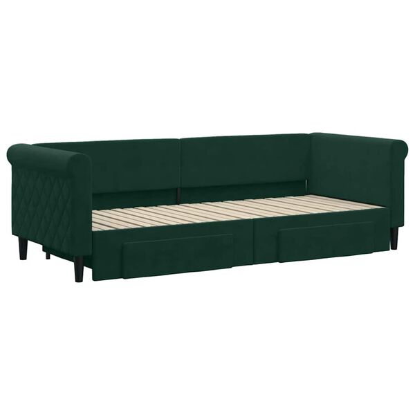 vidaXL Sof&aacute; cama nido con cajones terciopelo verde oscuro 80x200 cm