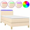 vidaXL Cama box spring colch&oacute;n y luces LED tela crema 90x200 cm
