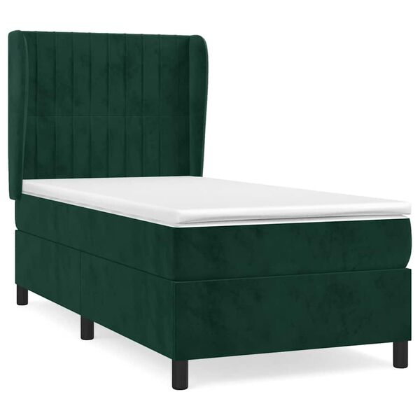 vidaXL Cama box spring con colch&oacute;n terciopelo verde oscuro 90x200 cm