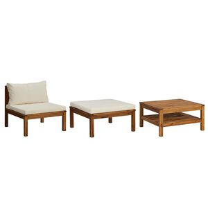 vidaXL Muebles de jard&iacute;n 3 pzas cojines blanco crema madera de acacia