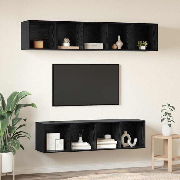 vidaXL Conjunto de mueble de TV 4 pcs Roble Negro Madera contrachapada
