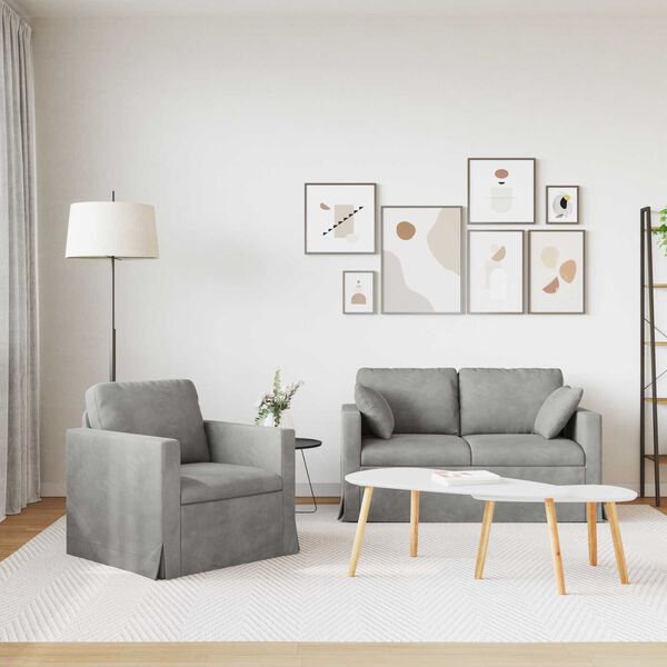 vidaXL Sof&aacute; 2 pcs Gris Claro 138 x 78 x 80 cm Terciopelo