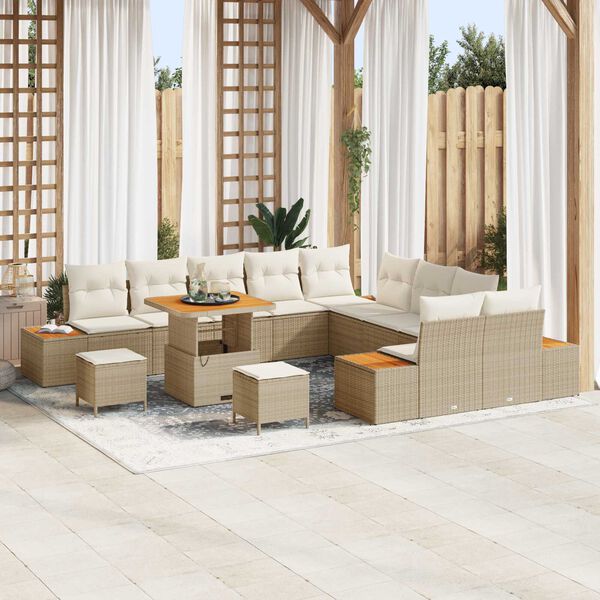 vidaXL Conjunto de sof&aacute;s de jard&iacute;n 13 pcs Beige rat&aacute;n sint&eacute;tico