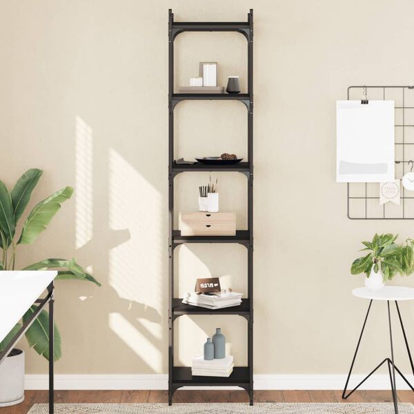 vidaXL Librer&iacute;a de 6 estantes madera de ingenier&iacute;a negro 40x30x188 cm