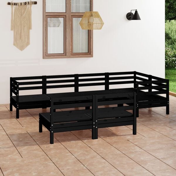 vidaXL Juego de muebles de jard&iacute;n 7 pzas madera maciza de pino negro