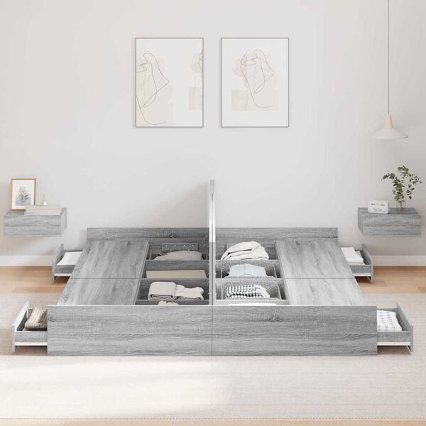 vidaXL Cama con almacenamiento con cabecera Gris Sonoma 200 x 200 cm