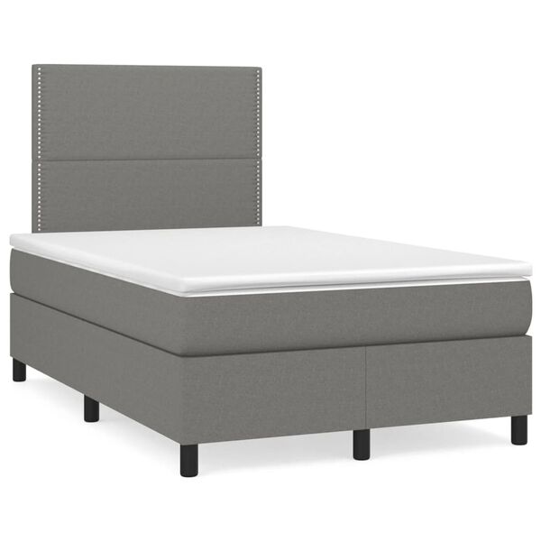 vidaXL Cama box spring con colch&oacute;n y LED tela marr&oacute;n oscuro 120x190 cm