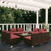 vidaXL Set muebles de jard&iacute;n 9 piezas y cojines rat&aacute;n sint&eacute;tico marr&oacute;n